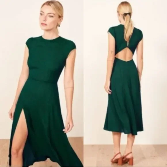 Reformation Gavin Midi Dress in Emerald - Picture 3 of 12